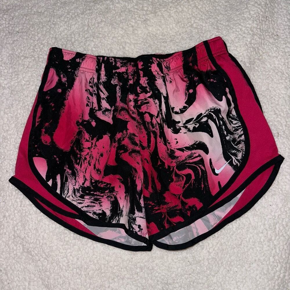 Nike Dri-Fit Womens Medium Active Running Shorts Pink Black Abstract Pattern EUC